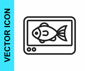 Wall Mural - black line fish finder echo sounder icon isolated on white background. electronic equipment for fish