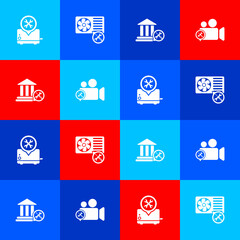 Canvas Print - Set Toaster service, Air conditioner, Bank building and Video camera icon. Vector