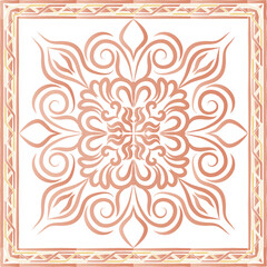 Poster -  scarf pattern design on red. Geometric ornament with frame, border. Bandanna, shawl, scarf, tablecloth design for textile fabric print 