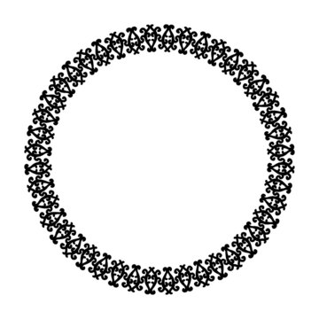 Elegant black circular vintage pattern on white background. Damask style patterned frame. Vector. For invitations, tattoos, marquetry, ceramic tiles, photo album, logo, icons, lace.