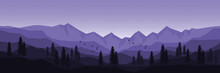 Purple Mountain Landscape Vector Illustration For Wallpaper, Background, Backdrop, Banner, Tourism, And Design Template