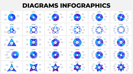 Poster - Set of cycle diagrams with 3, 4, 5, 6, 7 and 8 options. Infographic design template. Vector illustration for business presentation.