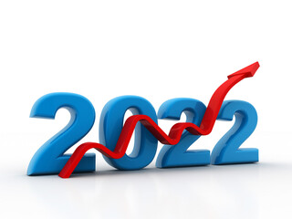 Wall Mural - New year 2022. Conceptual illustration, Financial and economic growth in 2022 year with red arrow upwards represents the growth and Business success on white background. 3d render