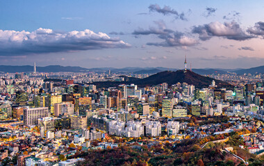 Sticker - view of Seoul city at night South Korea.