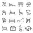 Collection monochrome outdoor furniture line icon vector illustration park street furnishing