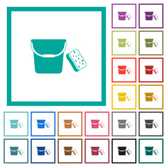 Poster - Bucket and sponge flat color icons with quadrant frames