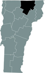 Wall Mural - Black highlighted location map of the Orleans County inside gray administrative map of the Federal State of Vermont, USA