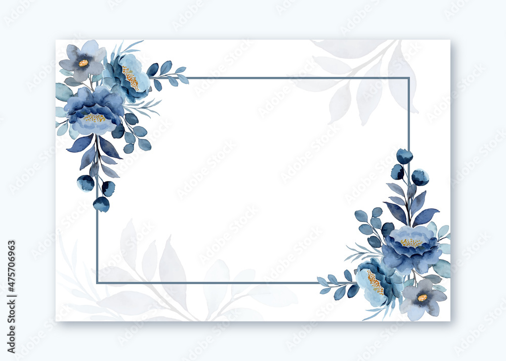 Blue floral frame with watercolor Stock Vector | Adobe Stock