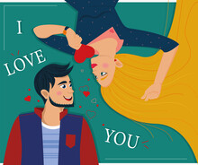 Lovers.The Guy And The Girl In Love.  ​For Notebooks, Planners, Brochures, Books, Catalogs Etc. Vector Illustration