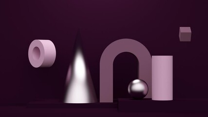 Poster - Dark lilac background with sphere and arch. Abstract loop animation