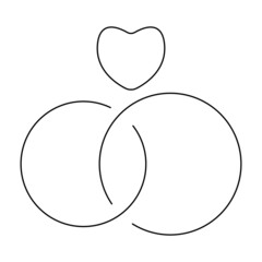 Love Rings Couple Wedding Heart Vector. Black and white. White background. Line drawing.