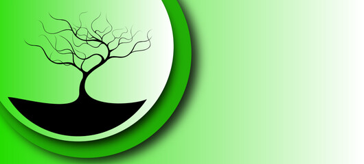 Wall Mural - green background with a floral pattern.black tree on a green background with space for text.