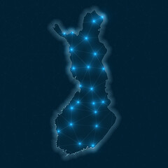 Poster - finland network map. abstract geometric map of the country. digital connections and telecommunicatio