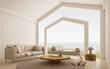 Modern living room in nordic style house with sea view.3d rendering