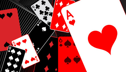 Vector illustration of abstract playing cards suit symbols background. Game concept