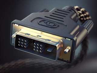 Leinwandbilder - Closeup of DVI cable video monitor connector on black background.