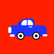 
Blue Jeep With Black Wheels On A Red Background