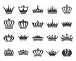 King crowns icon silhouette, queen tiara, royal crown logo. Power dynasty royalty emblem, vintage heraldic black symbols vector set. Luxury jewelry for prince or princess, aristocracy