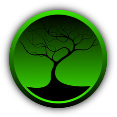 Wall Mural - green background with a floral pattern.black tree on a green background with space for text.