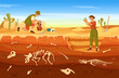 Cartoon archaeological excavation, archaeologists discovering ancient artifacts. Paleontologist finding fossils at dig site vector illustration. Man and woman exploring objects with equipment