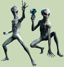 Grey Aliens Fighting 3D Illustration	