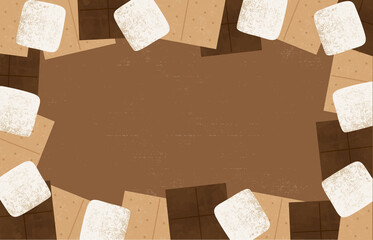 Wall Mural - Border of grahams, chocolate, and marshmallows background with copyspace. Cut paper style with textures
