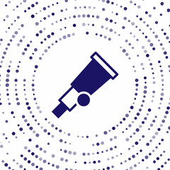 Poster - Blue Telescope icon isolated on white background. Scientific tool. Education and astronomy element, spyglass and study stars. Abstract circle random dots. Vector