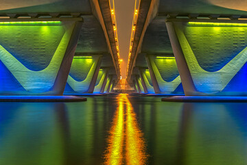 Poster - Beautiful night view under the illuminated bridge