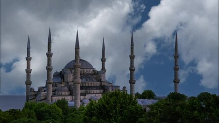 Wall Mural - A time-lapse of Hagia Sophia mosque and cloudy sky