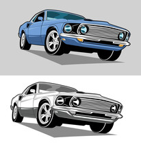 American Muscle Cars Blue White And Black Vector