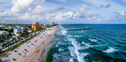 Wall Mural - Beach and ocean with city of Deerfield Beach, Florida