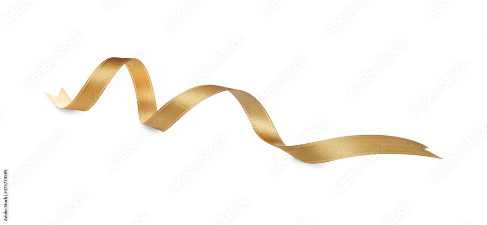Beautiful golden ribbon isolated on white. Festive decor Stock Photo ...