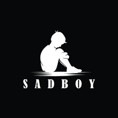 sad boy silhouette movie logo design vector