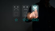 © U-STUDIOGRAPHY DD59  - Customer service and satisfaction idea, business people touch the virtual screen on the happy Smiley face icon to provide service satisfaction. Very impressed with the 3-star rating.