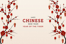 Chinese New Year With Red Flower Stem Decoration 2022. 