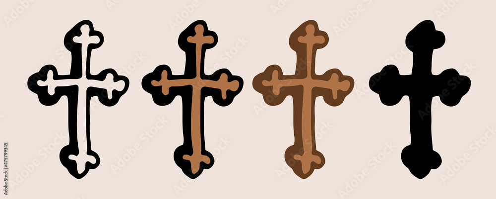 brown cross icon. a doodle-style set of variants of the crucifixion ...