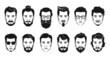 © SpicyTruffel - Men with beard silhouette. Mens face with different types of beard, haircut and moustaches. Male portraits collection. Hair cut guy avatar and barbershop logo. Vector hairstyles set