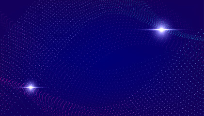 Poster - abstract gradient dots and lines on dark blue background.