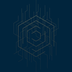 Poster - abstract geometric hexagon lines on dark blue background.