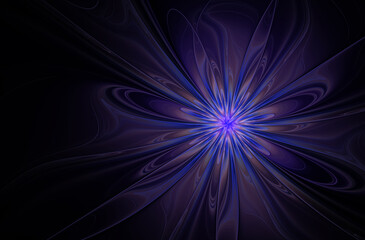 Wall Mural - Fractal abstract blue flower on black background