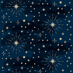 Wall Mural - gold star seamless pattern on dark background