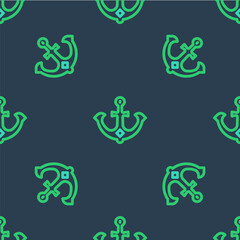 Wall Mural - Line Anchor icon isolated seamless pattern on blue background. Vector