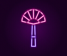 Poster - Glowing neon line Egyptian fan icon isolated on black background. Colorful outline concept. Vector