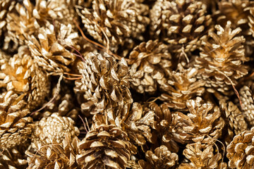 Wall Mural - Many pine cones in traditional christmas market. Silver and gols. 