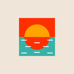 Wall Mural - Sun and sea minimal geometric simple logo