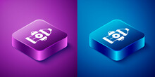 Isometric Fire Hydrant Icon Isolated On Blue And Purple Background. Square Button. Vector