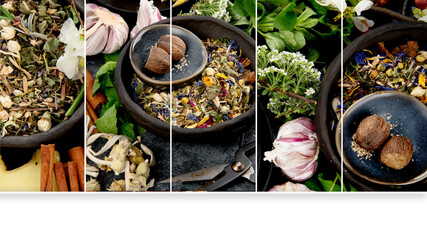 Wall Mural - Collage of various kinds of herbal tea.