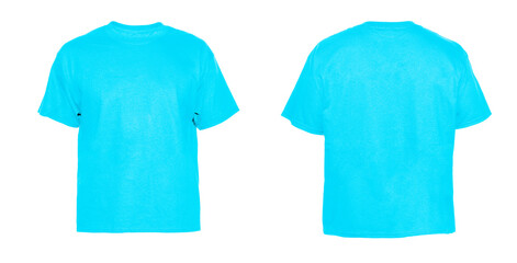 Wall Mural - blank t shirt color sky blue on invisible mannequin template front and back view on white background