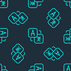 Poster - Green line Translator icon isolated seamless pattern on blue background. Foreign language conversation icons in chat speech bubble. Translating concept. Vector