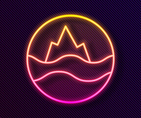 Sticker - Glowing neon line Sea and waves icon isolated on black background. Vector